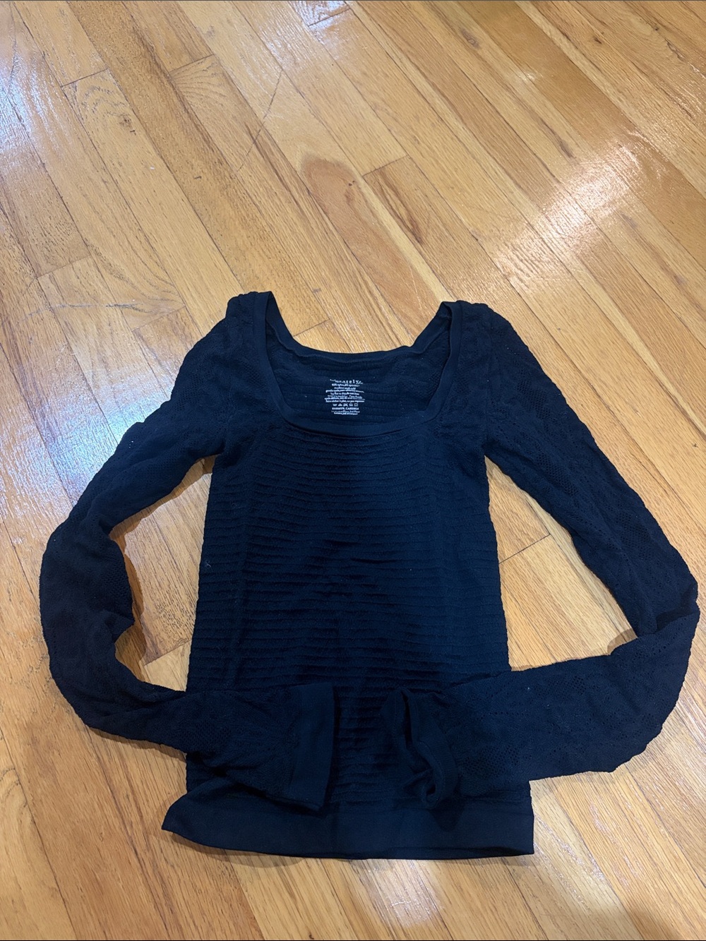 Free People Black Ribbed Scoop-neck Long Sleeve Sweater Size XS/S